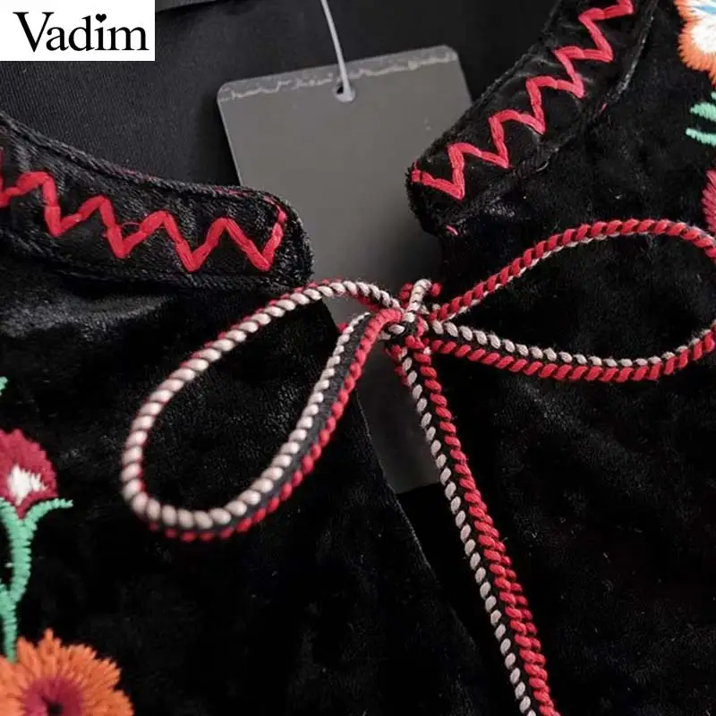 Vadim милый Женский бархатный мини-платье с цветочной вышивкой кисточками и
