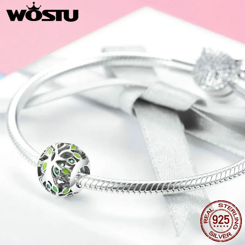 WOSTU натуральный 100% Стерлинговое Серебро 925 пробы бледно-зеленый лист дерево