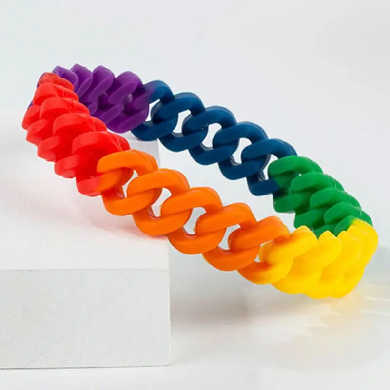 Minimalist Men Women Stretchable Silicone Bracelet Rainbow Chain Link Wristband Fashion Accessories Party Favors LGBT Parade | Украшения и