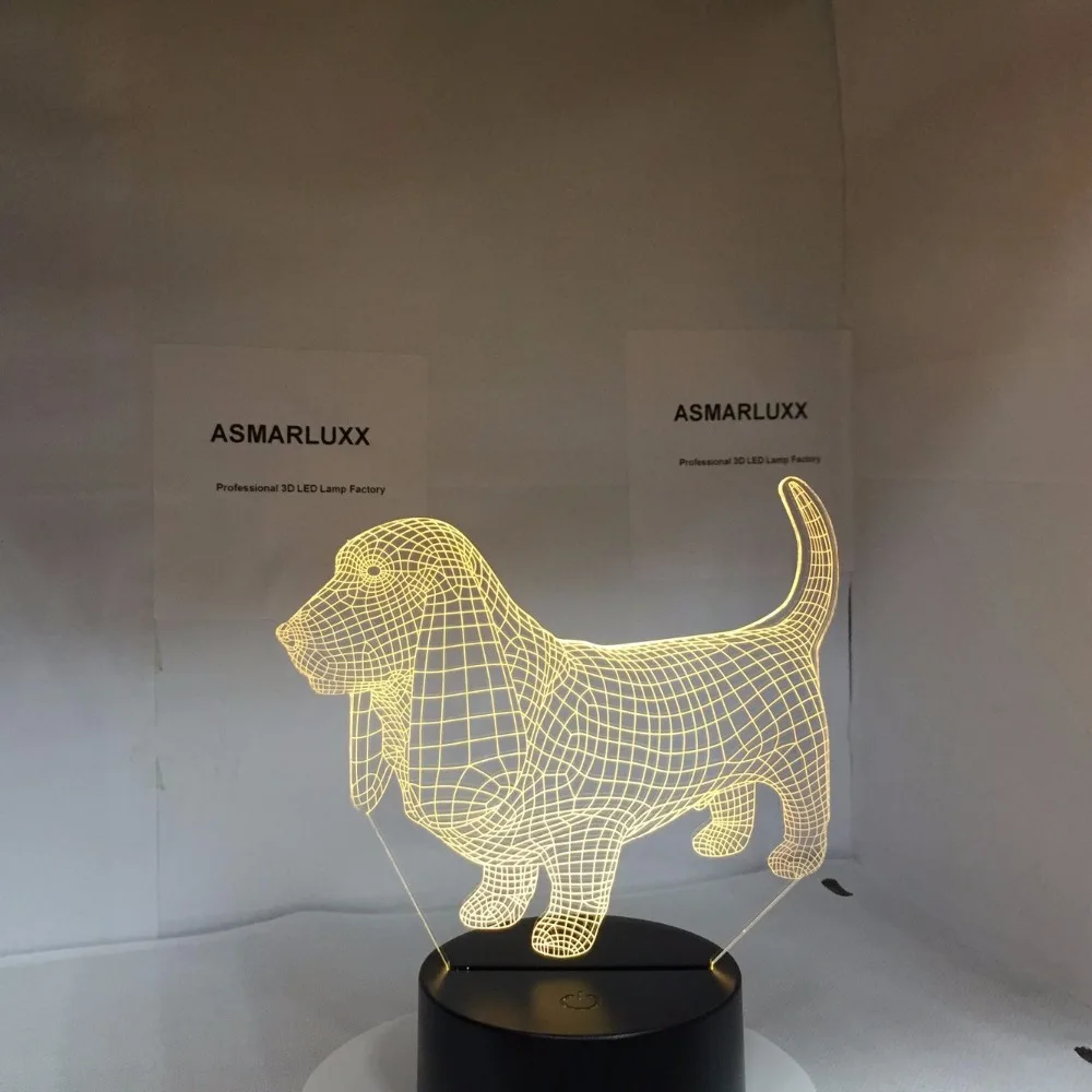 2018 Новый 3D собака Форма светодиодный Ночной светильник 7 Красочные визуальные