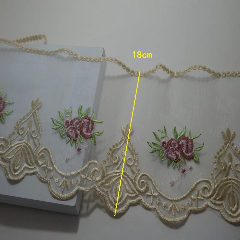 2 ярда/партия Прозрачная кружевная отделка с красным цветочным узором 18