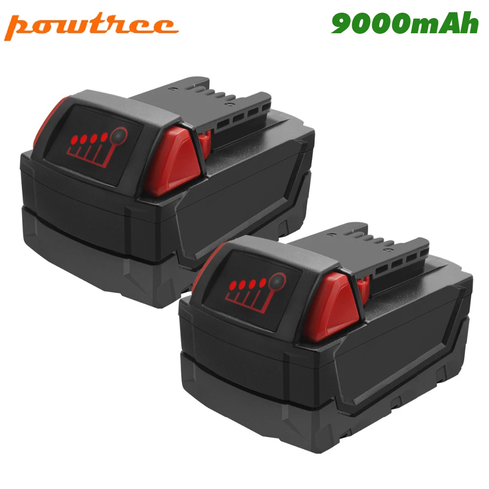 2 PACK Powtree 18V 9.0AH 9000mAh для Milwaukee M18 XC литий-ионная аккумуляторная батарея Milwaukee 48-11-1815 M18B2 M18B4 M18BX L30 - Цвет: 2 PACK