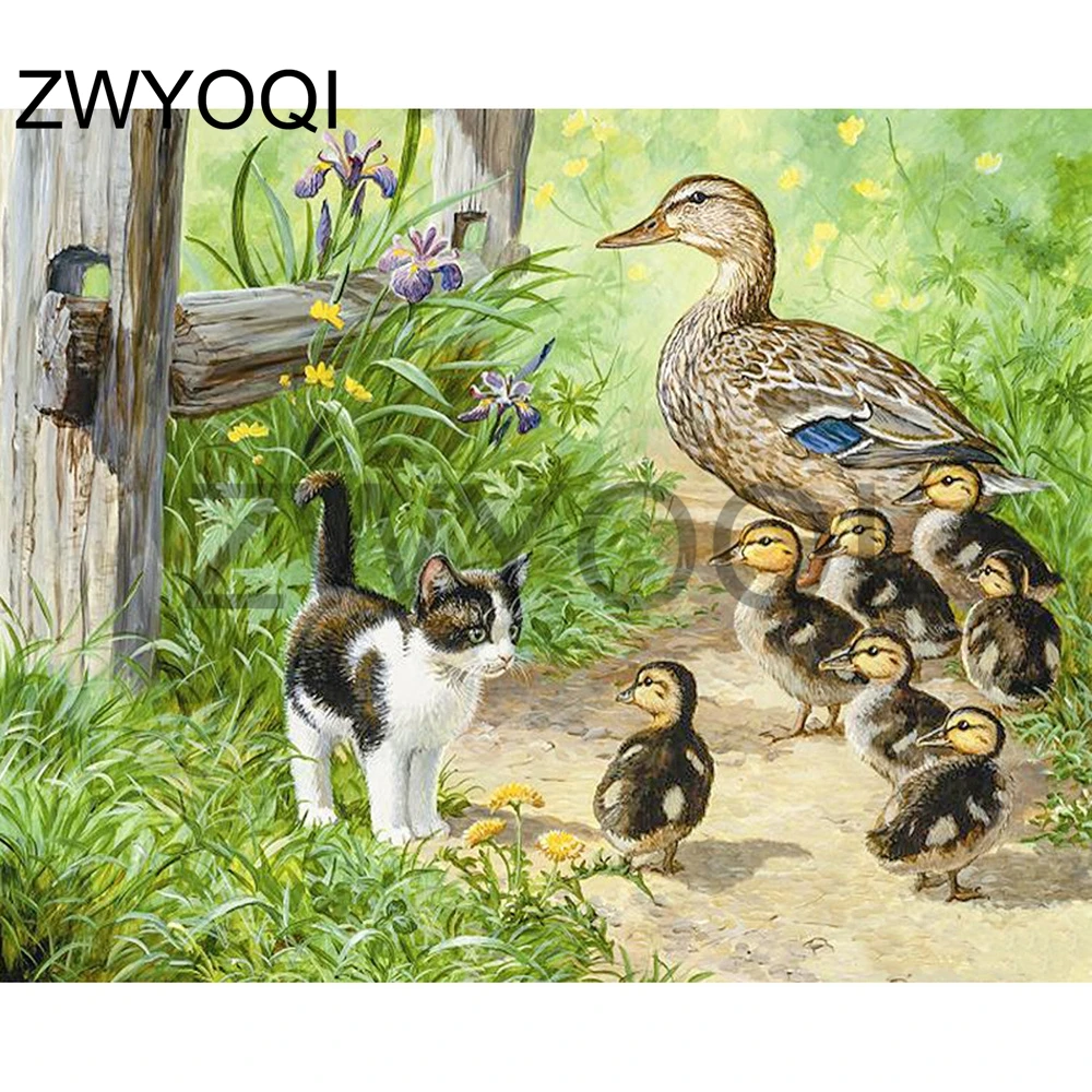 

5D алмазная живопись «сделай сам», утиный Кот, полная квадратная Алмазная мозаика, утка, кот, животное, полная круглая Алмазная Вышивка крест...