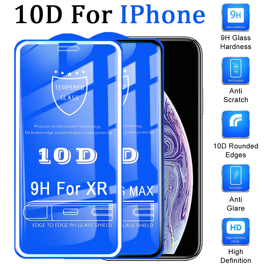 Изогнутое защитное стекло 10d для iPhone xs max xr x защита экрана 7 8 plus i phone 6 s закаленная