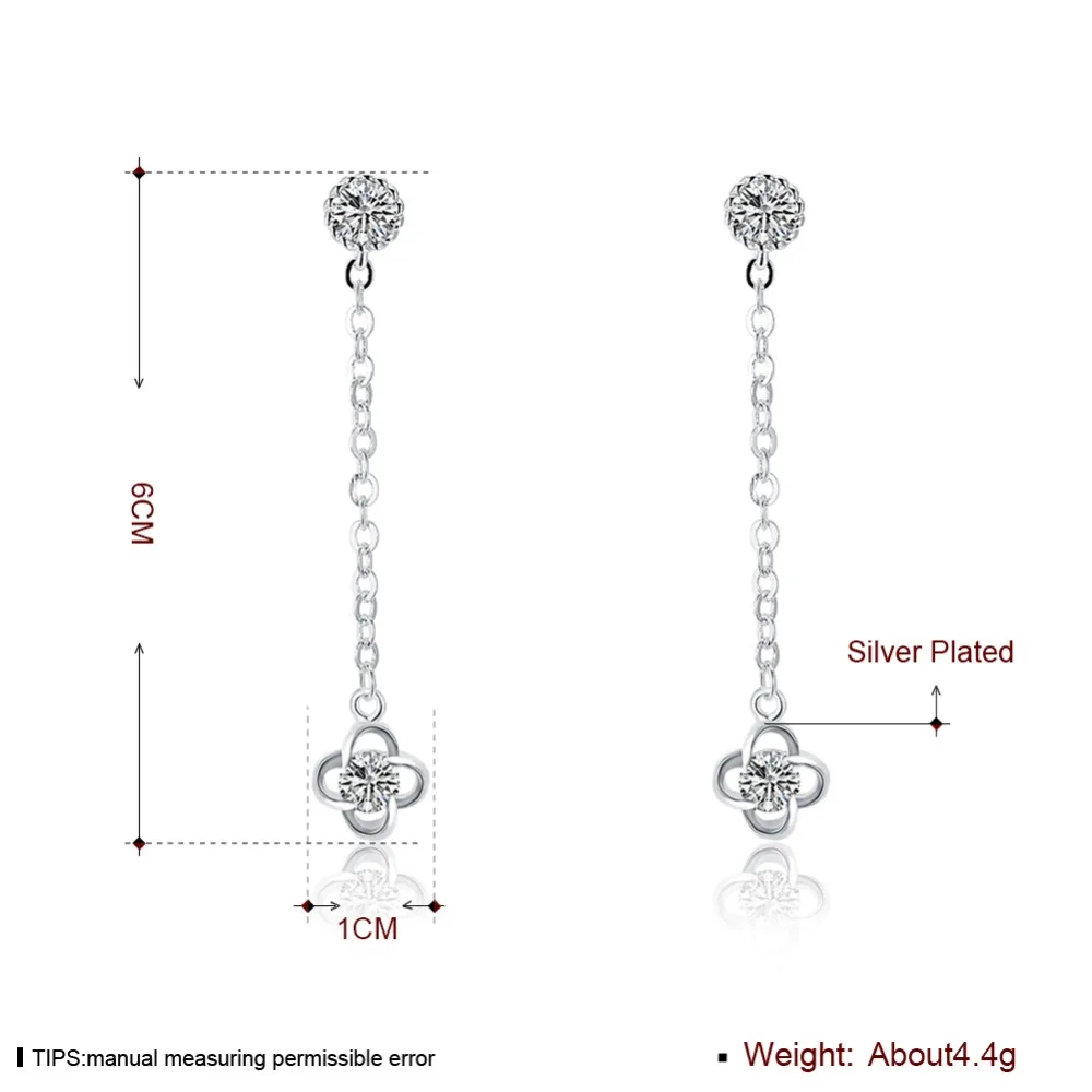 Four leaves Drop Earring 100% Real 925 Jewelry SILVER PLATED High Quality AAA Zircon Double Earrings For Women | Украшения и