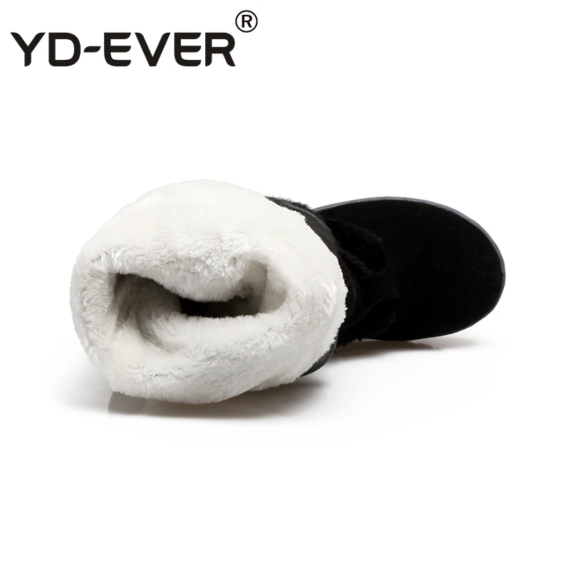 YD-EVER женские кожаные высокие Ботинки Зимняя обувь с перекрестной шнуровкой