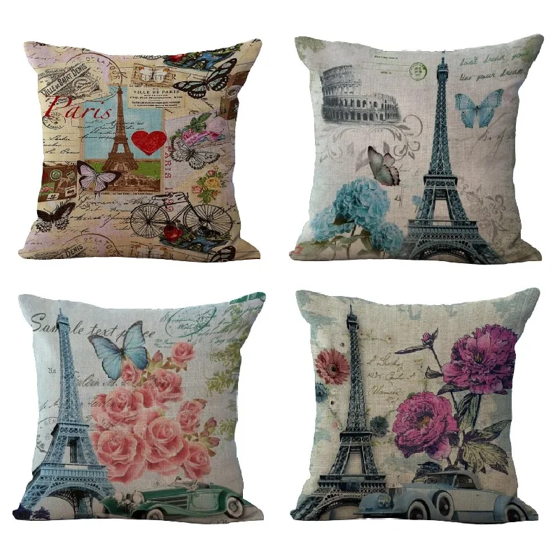 

Vintage Eiffel Tower Linen Cotton Fashion Throw Pillows Car Sofa Cover Decorative Pillowcase almofadas decorativos cojines