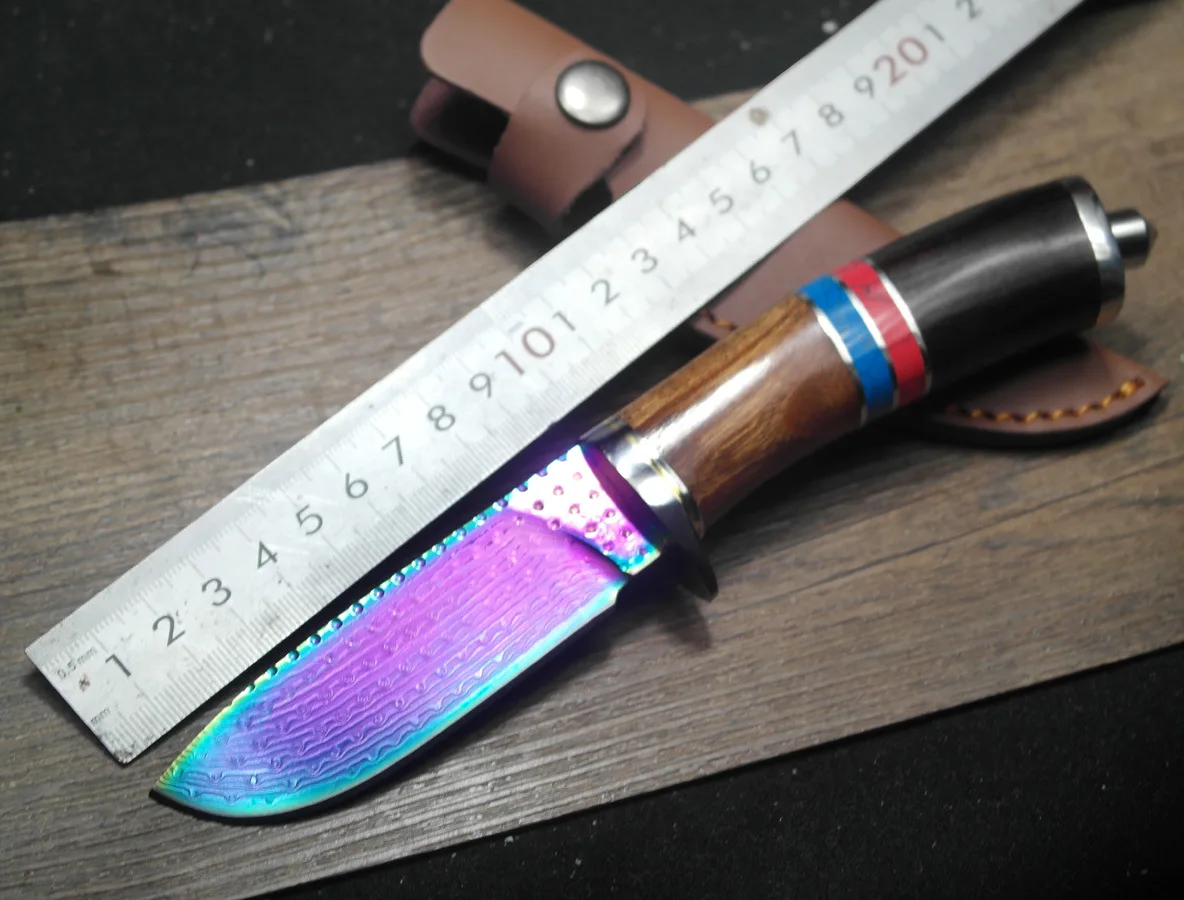 

Damascus steel forged straight knife hunting high hardness outdoor self-defense knife tactical army Survival knife EDC tools