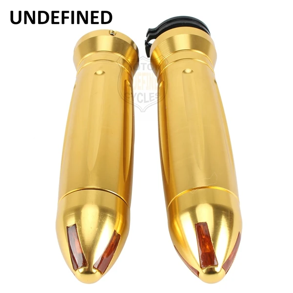 Gold 7/" мотоциклетные ручки, CNC руль, ручные ручки, светодиодный индикатор поворота, светильник, торцевой светильник, подходит для Honda Yamaha Suzuki, универсальный - Цвет: Gold