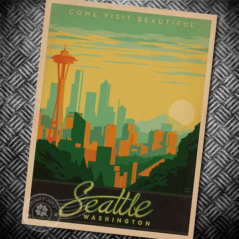 Приходят Посетить Красивые Вашингтон Живописные Места Плакаты Классический