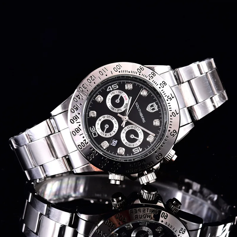 SOUTHBERG GMT Элитный бренд daytona часы Для мужчин Повседневное мужской часы Бизнес Спорт военные Нержавеющая сталь часы