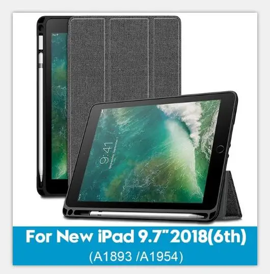 2018 9.7-gray Чехол для нового iPad 9,7 дюймов с держателем карандаша Смарт из искусственной кожи ткань текстура мягкий силиконовый чехол teclado coque - Цвет: 2018 9.7-gray