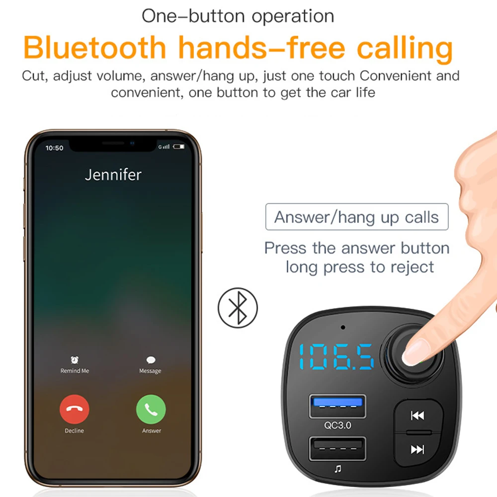 FM трансмиттер JINSERTA с Bluetooth и mp3 плеером быстрая зарядка 3 0|FM-трансмиттеры| |