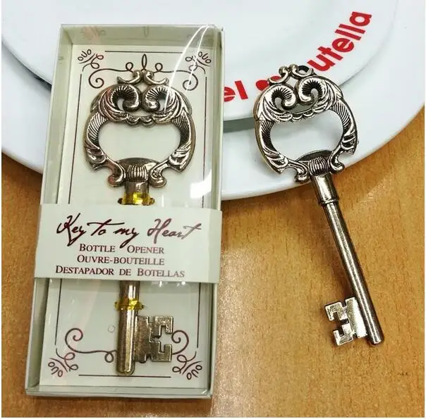 

DHL Free shipping 200pcs/lot Wedding favor "Key to My Heart" Antique Bottle Opener in Golden and Silver Color