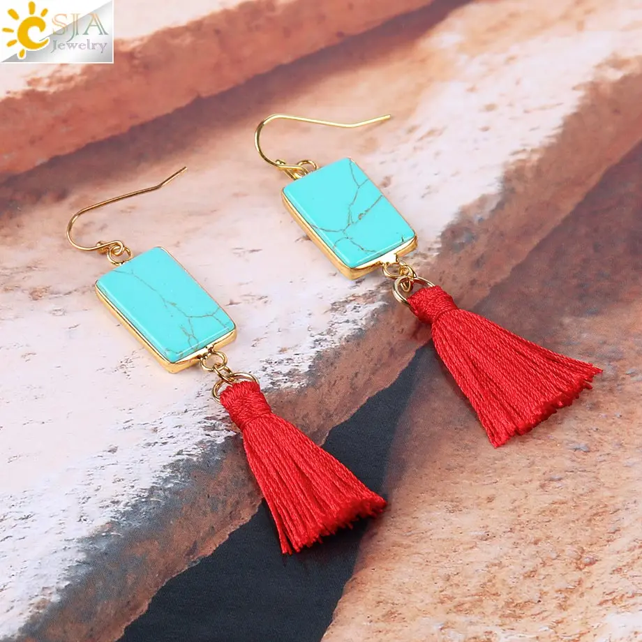 Женские прямоугольные серьги CSJA Зеленый Хаулит красные шелковые с кисточками