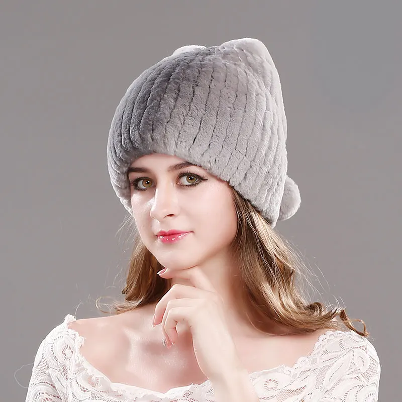01 gray Женские шапки, вязаные шерстяные шапки, женские шапки, повседневные утолщенные шапки для женщин, теплые зимние шапки с кроличьим мехом, Русская Шапка для женщин - Цвет: 01 gray