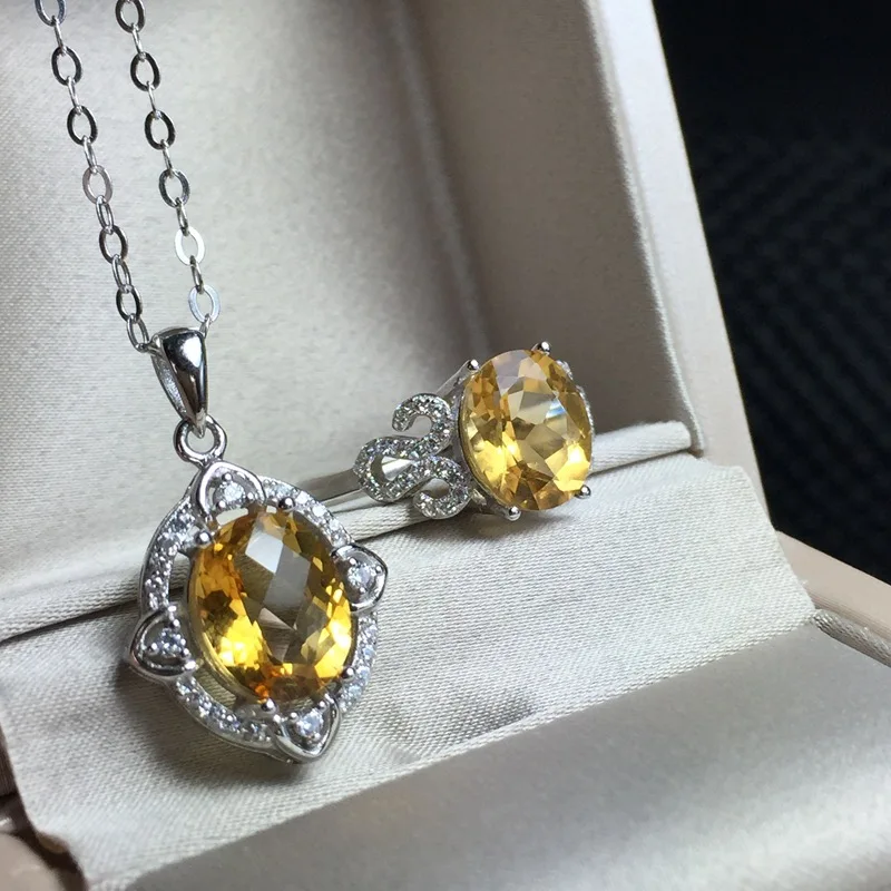 KJJEAXCMY Fine jewelry 925 sterling silver Inlay Citrine Ring Pendant in Sterling Silver female version | Украшения и аксессуары