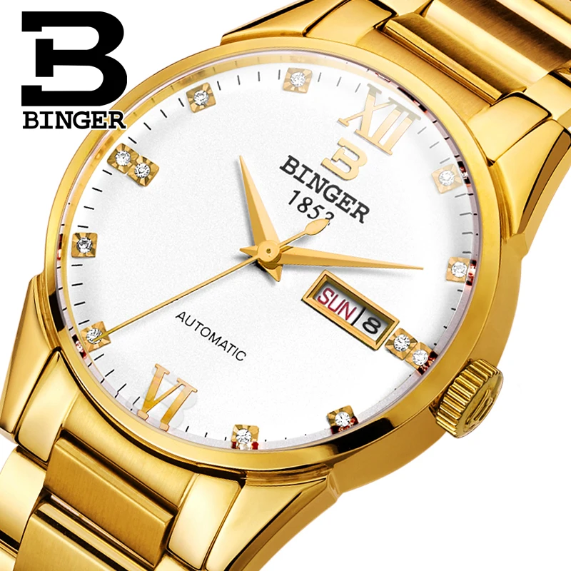 

Switzerland men's watch luxury brand Wristwatches BINGER Automatic Mechanical Watch full steel Diamond waterproof Clocks B1128-6