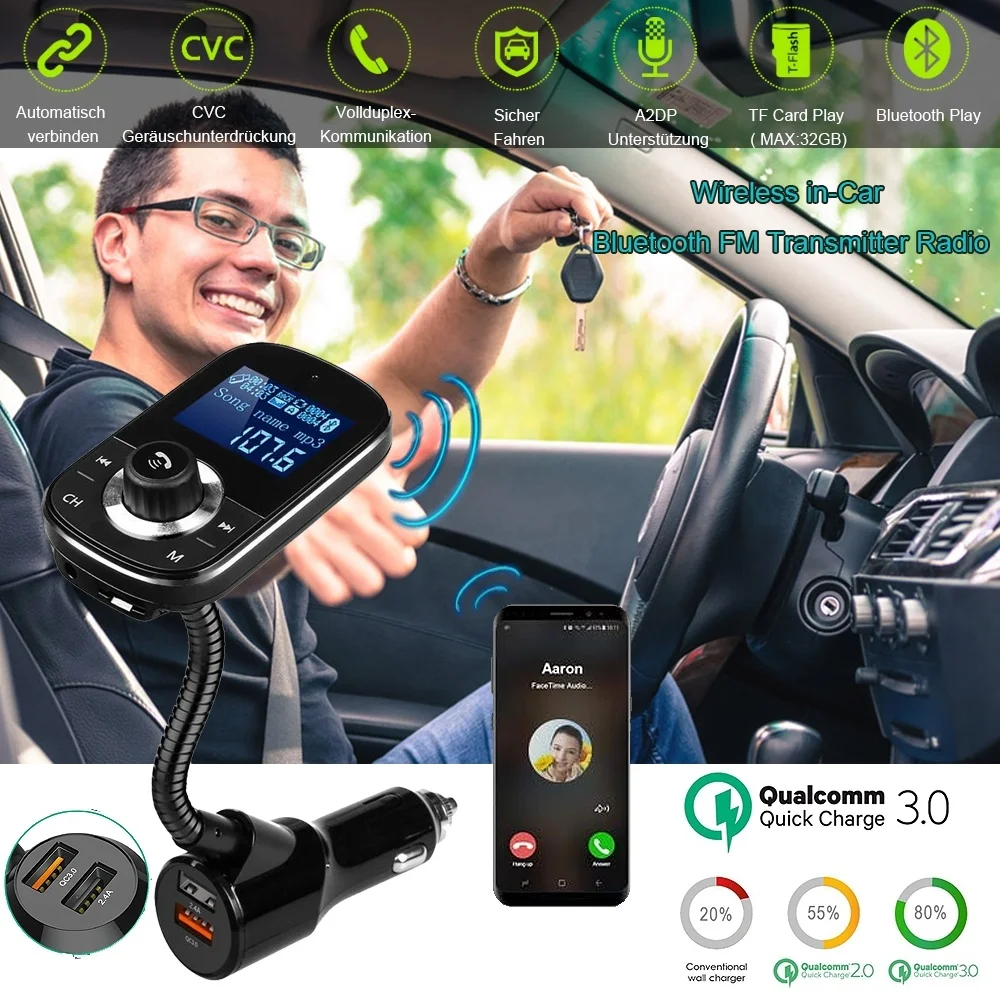 SRUIK беспроводной автомобильный Bluetooth fm-передатчик радио адаптер автомобильный комплект двойной USB быстрая зарядка AUX вход TF карта громкой связи