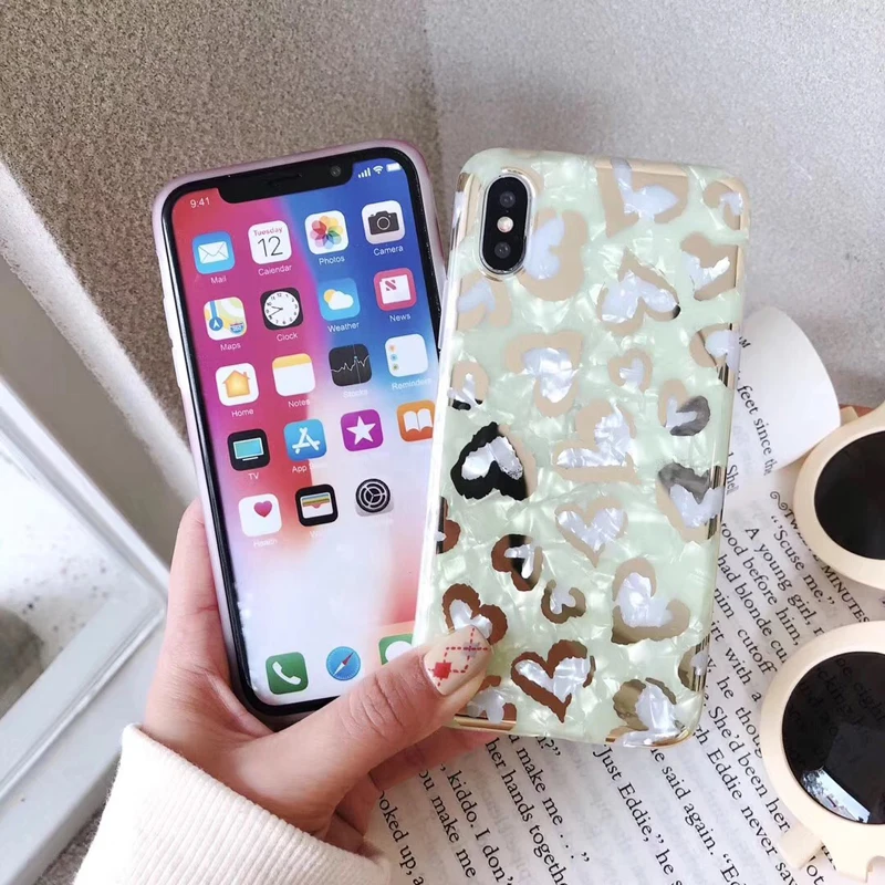 Модный чехол для телефона с леопардовым принтом Love Heart iPhoneX Xs Xr Xsmax мягкий