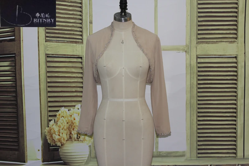 

Elegant Champagne Bridal Wrap Wedding Jackets Chiffon Beading Sequided Bolero Shawl Party Evening