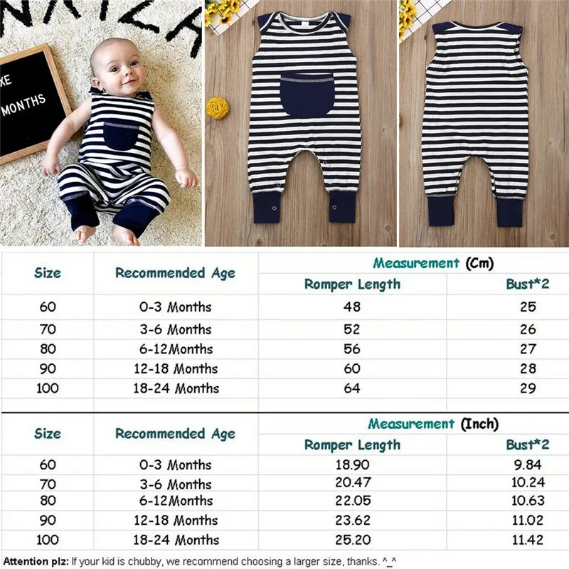 Summer Sleeveless Pocket Striped O-Neck Outfit Jumpsuit Costume Clothes Clothing Newborn Infant Toddler Baby Boy Girl Romper | Мать и