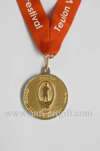 

Индивидуальный сервис, 3d сувенир, круглая Золотая медальль, высокое качество, 2D логотип, красный Рибон