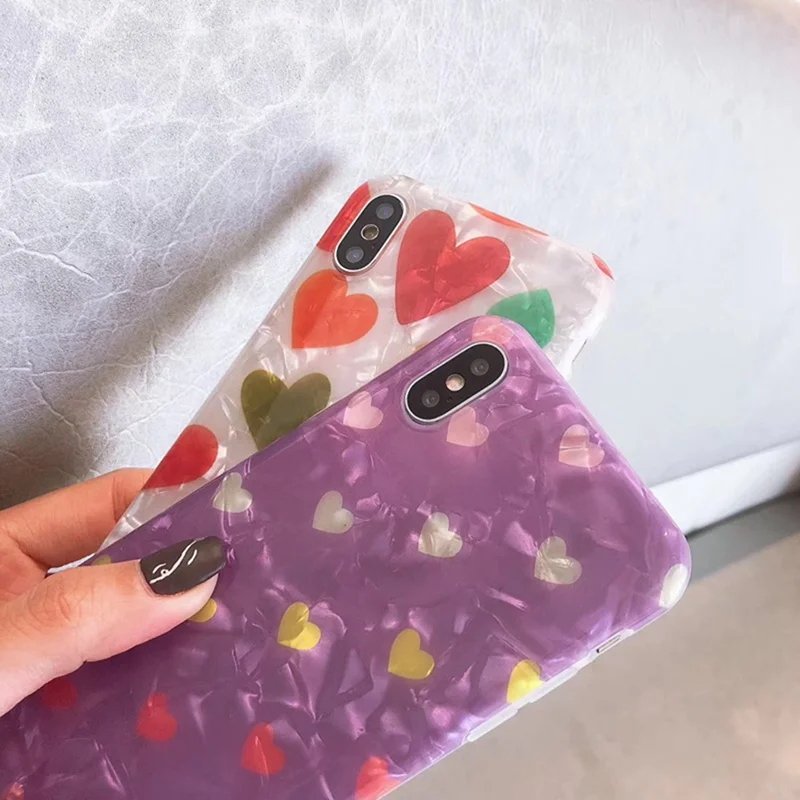 Цветной чехол для телефона с узором в виде сердечек iphone 6 6s 7 8 Plus полноразмерный