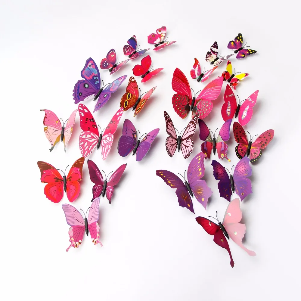 

Simulation 4 colors Butterfly kitchen decorative refrigerator Magnet 3D PVC Butterfly Bright Set 12 Pack Fridge Magnet Stickers