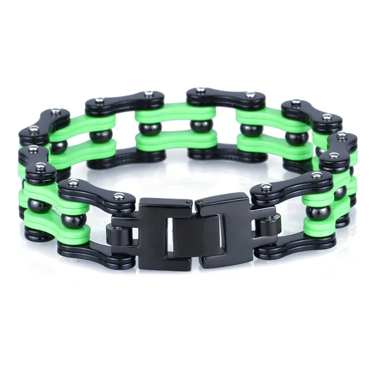 

Punk Rock Boy Bike Bracelet 316L Stainless Steel Black Green Orange Biker motorcycle Chain Bracelets Bangles For Men's