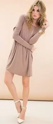 Женское платье-туника с длинным рукавом глубоким круглым вырезом | Женская