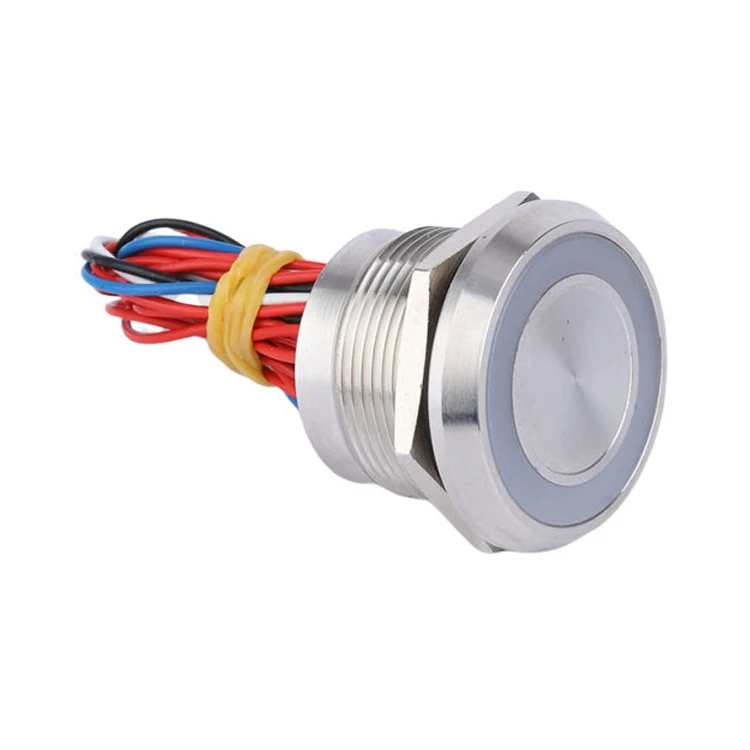 Abbeycon 22 мм 12 V 24 V RGB кольцо со светодиодной подсветкой Мгновенный IP68 обычно Открыть нержавеющей Водонепроницаемый 300 мм проводной Серебряный Touch пьезо-переключатель