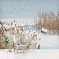 custom mural wallpaper simple mediterranean reed flowers and birds background wall