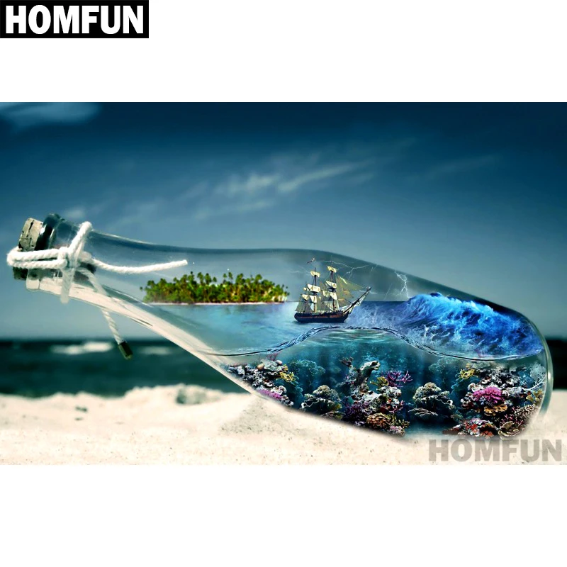 Набор для алмазной вышивки HOMFUN A01329 алмазная живопись Бутылка моря с полными
