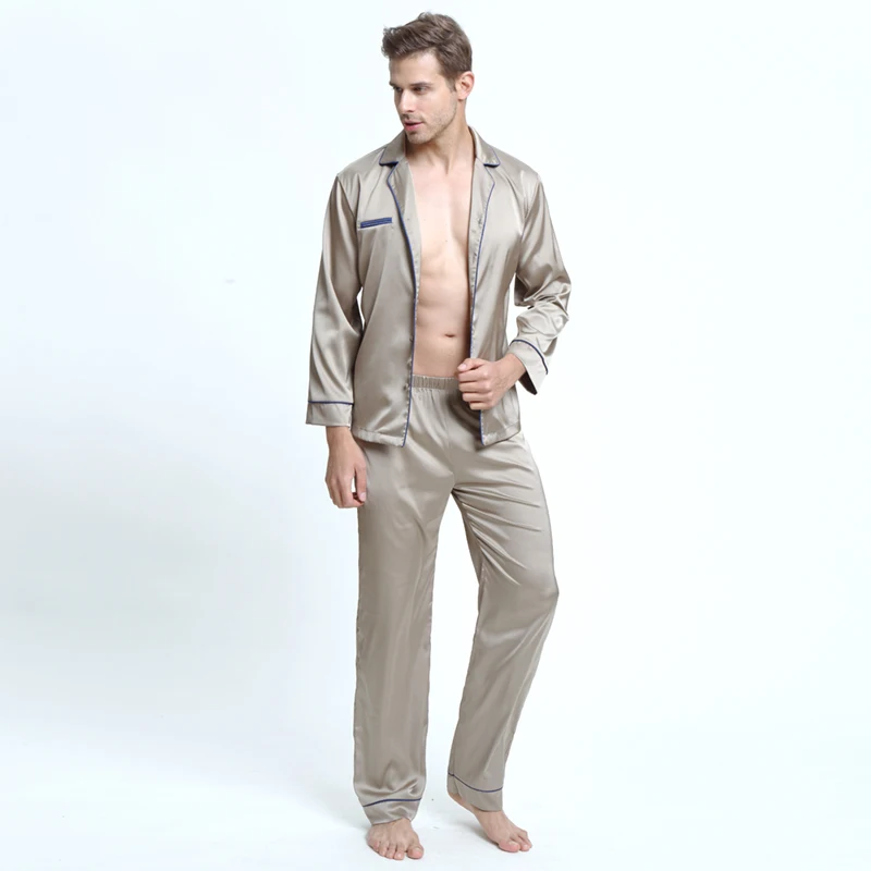 Mens Silky Satin Pajama Sets with Long Pants Sleepwear Home Wear Loungewear for Men | Мужская одежда