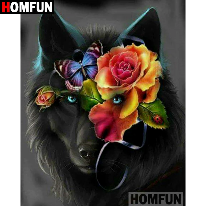 HOMFUN 5D DIY алмазная живопись полная квадратная/круглая дрель "животное волк" 3D вышивка крестиком подарок домашний декор A01887