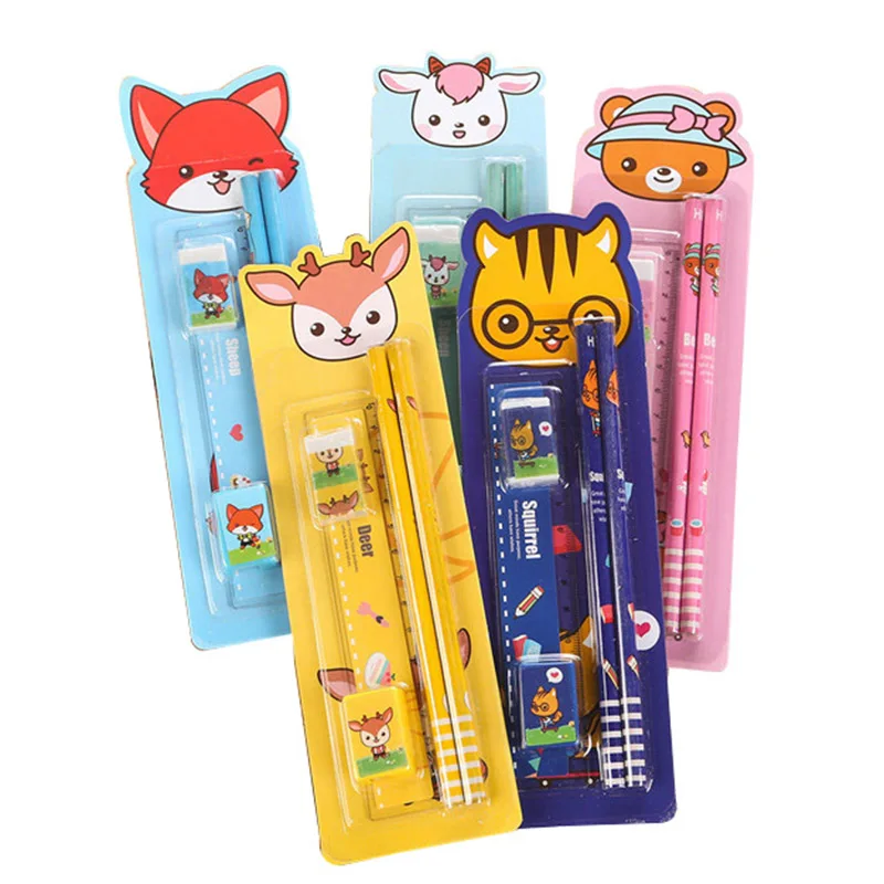 5pcs/set Stationery Set for Kindergarten Children School Supply Cute Cartoon Frozen Pencil Ruler Eraser Sharpener | Канцтовары для