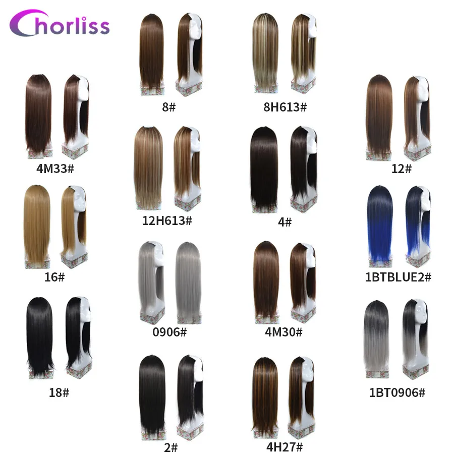 Chorliss 24 ''длинные прямые синтетические u-образные волосы парик для женщин Омбре u-часть клип в наращивание волос синий черный шиньон