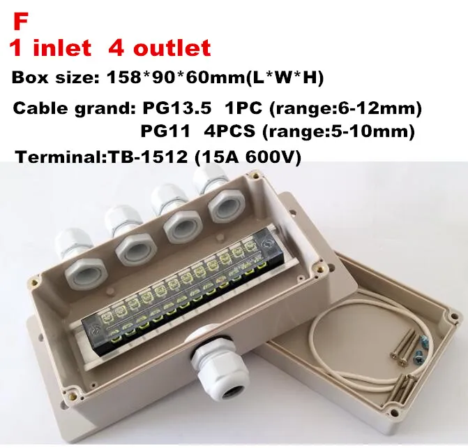 F 1 inlet 4 outlet Высокое качество ABS DIY водонепроницаемая распределительная коробка, многофункциональная электрическая распределительная коробка с терминал TB блоки TB1508 TB-1512 - Цвет: F 1 inlet 4 outlet