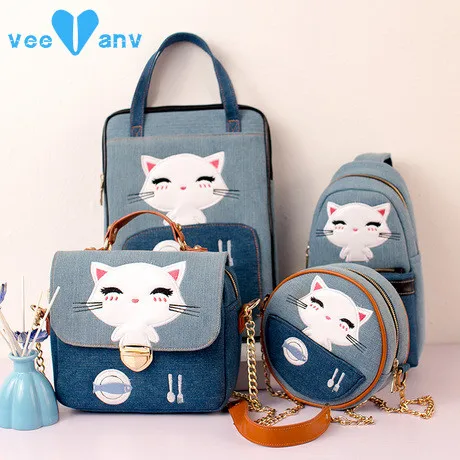 Горячий НОВЫЙ 4 шт./компл. Японский Корейский Свежий Холст Сумочка Cute Kitty Cat