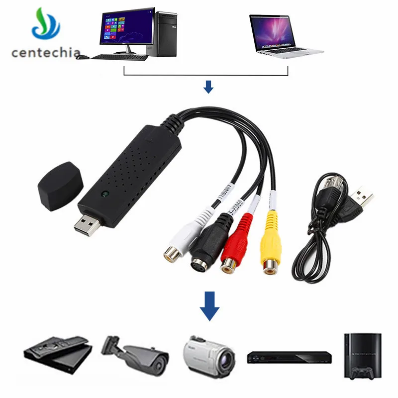 Centechia Портативный USB карта видеозахвата адаптер VHS для DVD видеозахвата конвертер ТВ-тюнер карты для Win7/8/10/XP/Vista
