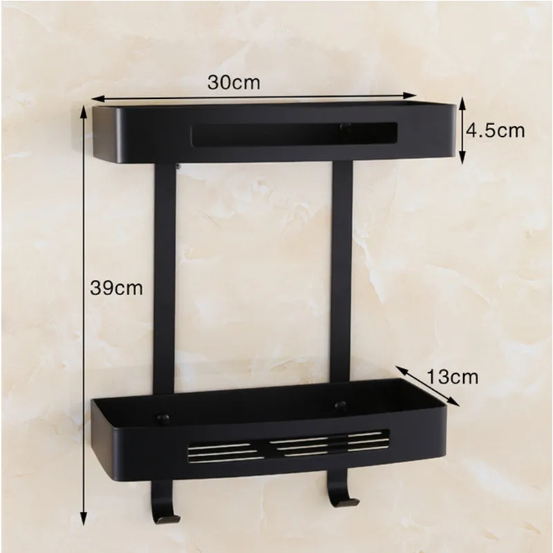

Free shipping Luxury black color single and dual-tier bathroom shelf stainless steel wall shelf bathroom rack with hook OZJBS23