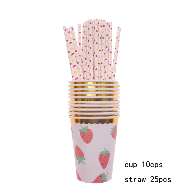 45pcs Strawberry Theme Party Supplies Plate Cup Straw for kids birthday Decoration Wedding Baby Shower | Дом и сад