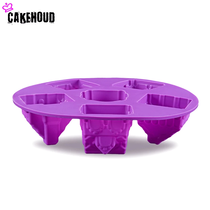 CAKEHOUD 1 Pcs Small House Cake Mold Silicone Christmas 6 House Chiffon Cake Mold DIY Fondant Different Shape House Baking Mould