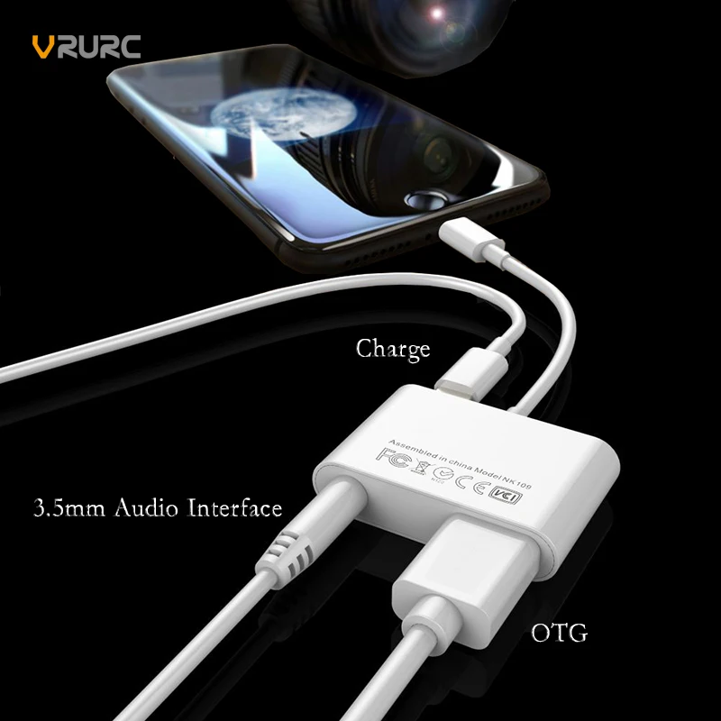 VRURC 3 в 1 USB 0 OTG Аудио для Lightning 5 мм AUX кабель преобразователя Зарядное устройство