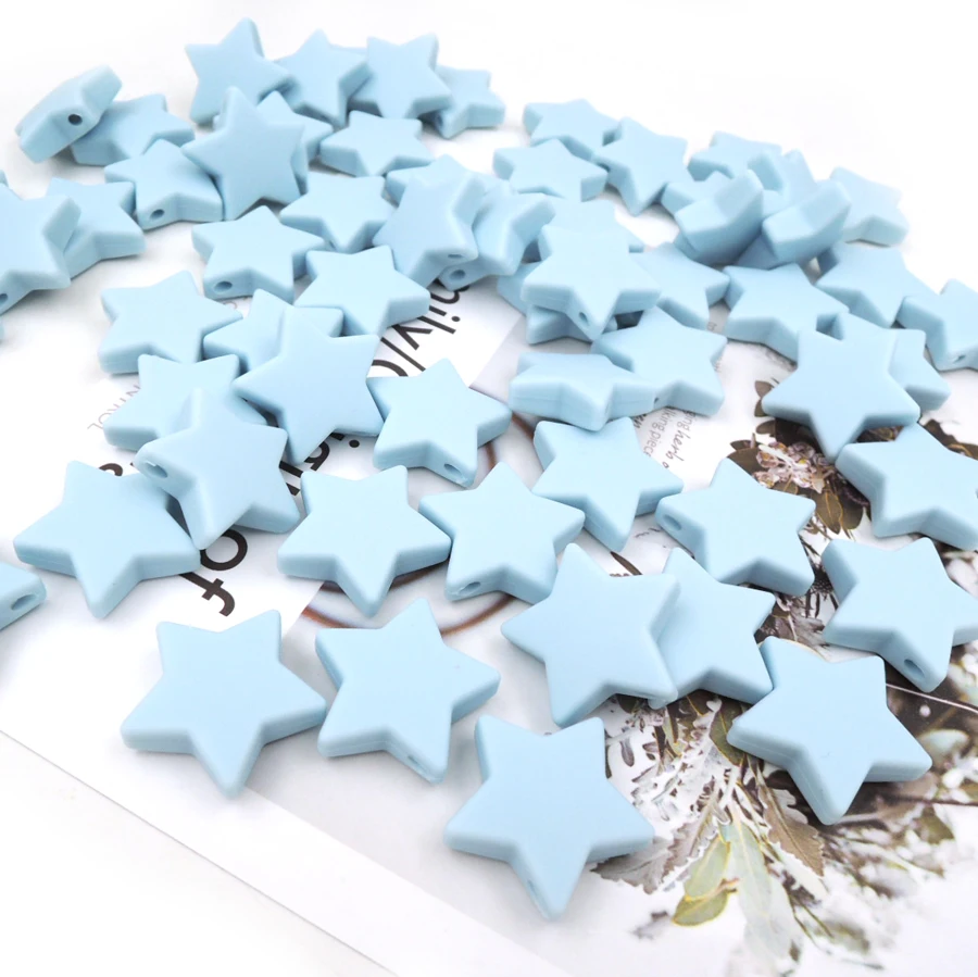 pale blue 20pcs 20 штук 8 видов цветов 24,5 мм звезда силиконовая бусины Милая Форма Прорезыватель для зубов бусины безопасные детские игрушки соски-пустышки сделай сам аксессуар сенсорные игрушки BSB11 - Цвет: pale blue 20pcs