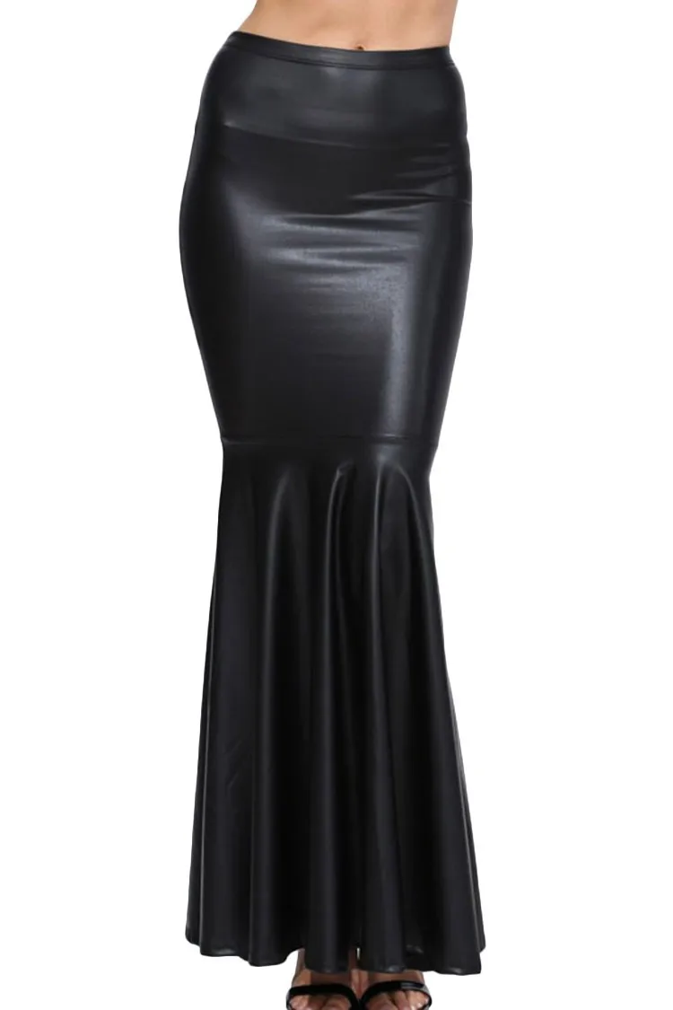 

Woman Big Plus Size 8XL Maxi Long Black Faux Leather Skirt Women Saia Longa Femininas Ladies High Waist Mermaid Fishtail Skirts