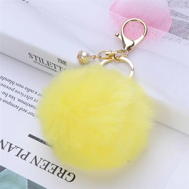 Solid Color Fluffy Ball Pom Key Ring Charms Pendant for Handbag Keychain Car (Yellow) | Автомобили и мотоциклы