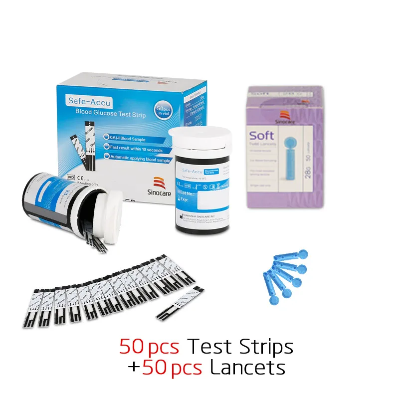 50pcs Test Strips Sinocare Accu mmol& mg/dl измеритель уровня глюкозы в крови 50 шт. тест-полоски/ланцет игла для диабета глюкометр в крови определение уровня сахара в крови - Цвет: 50pcs Test Strips