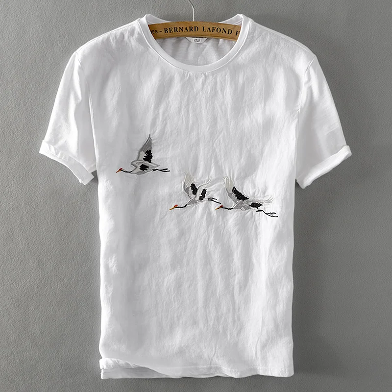 

Итальянская дизайнерская Новая льняная футболка с коротким рукавом, Мужская однотонная модная футболка, мужская повседневная белая футбол...